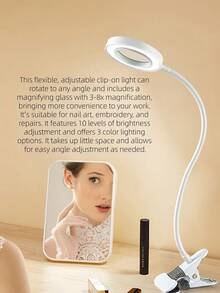 LED Folding Magnifying Desk Lamp With Clamp, USB Eye-Caring Table Light With 3 Color Temperatures And 10 Brightness Levels For Jewelry, Beauty, Manicure, Eyelash Extension, Tattooing, Embroidery, Reading, Electronics Repair - Multicolor - View 20