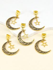 5件套女士月亮星星发饰，马尾夹，派对节日发夹，发爪夹，学习用品 - 金色 - 查看 5