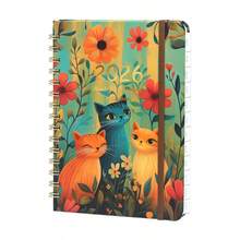 2026年每日计划笔记本，金色螺旋装订，水彩动物花卉图案，适用于办公室、学校、商务会议 | 耐用笔记本 | 时间追踪 - A5 - 查看 8