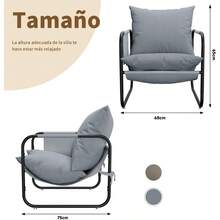 Office Furniture SetFABATO Silla Individual con Estructura Metálica y Cojines Suaves Diseño de Salas Modernas Oficina o Recámara Perfecta como Sofá para Sala o Sala de Espera Gris - Gris - Ver 2