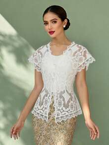 Women's Elegant Floral Print Sleeveless Top With Lace Details, Suitable For Spring And Summer, White Top, Eid Clothes, Eid - White - View 4