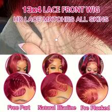 NARNI 28 30 Inch 99j Burgundy Lace Front Wigs Human Hair Red Burgundy Wig Human Hair 250% Density 13x4 HD Body Wave Lace Front Wigs Pre Plucked Glueless Lace Front Wigs Human Hair For Women 100% Brazilian Virgin Lace Frontal Human Hair Wig - 99j burgundy - 查看 9