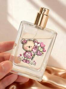 50毫升玻璃可重复灌装香水瓶，泰迪熊和爱心花束图案，迷你旅行喷雾瓶，周年纪念日、生日、情人节的完美礼物 - 彩色 - 查看 1