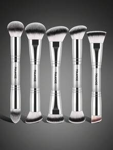 MAANGE 5支/18支专业双头化妆刷套装,包含化妆包、斜角粉底刷、轮廓刷、腮红刷、散粉刷、眼影刷、遮瑕刷、高光刷、晕染刷,采用柔软纤维材质,便携旅行套装,女士/女孩礼物,赠品,专业化妆刷,全套化妆工具 - 銀色 - 查看 5