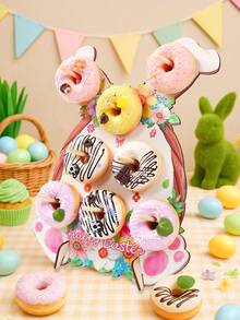一套复活节可爱兔子木制甜甜圈展示架，兔子造型甜甜圈架，适用于复活节派对装饰、复活节派对餐桌中心装饰、复活节木制桌面装饰、复活节家居装饰、复活节甜点展示架、复活节家居装饰品、复活节氛围装饰木制装饰品、复活节兔子装饰品、节日家居装饰品、复活节派对用品 - 復活節兔子形 - 查看 2