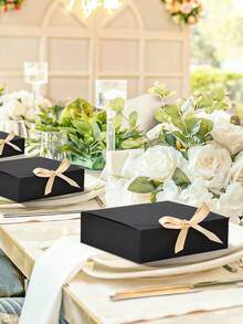 10 piezas Cajas de regalo negras con tapas y cintas, cajas de embalaje cuadradas con cinta, adecuadas para cajas de invitación de damas de honor, cajas de regalo de boda, cajas de regalo de cumpleaños, cajas de baby shower, regalos del Día de San Valentín, etc. - Negro - Ver 2