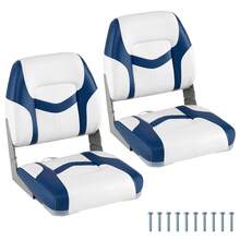 2-Pack Boat Seats Folding Low Back Boat Chairs W/ Sponge Padding Fixing Bolts - 藍色和白色 - 查看 10