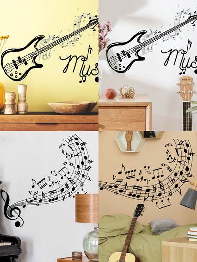 1pc Music Guitar Wall Sticker - Self-Adhesive Vinyl Decal With Musical Notes, Ideal For Living Room, Bedroom, Study Background Decor, Reusable & Easy To Install, Music Room Decor