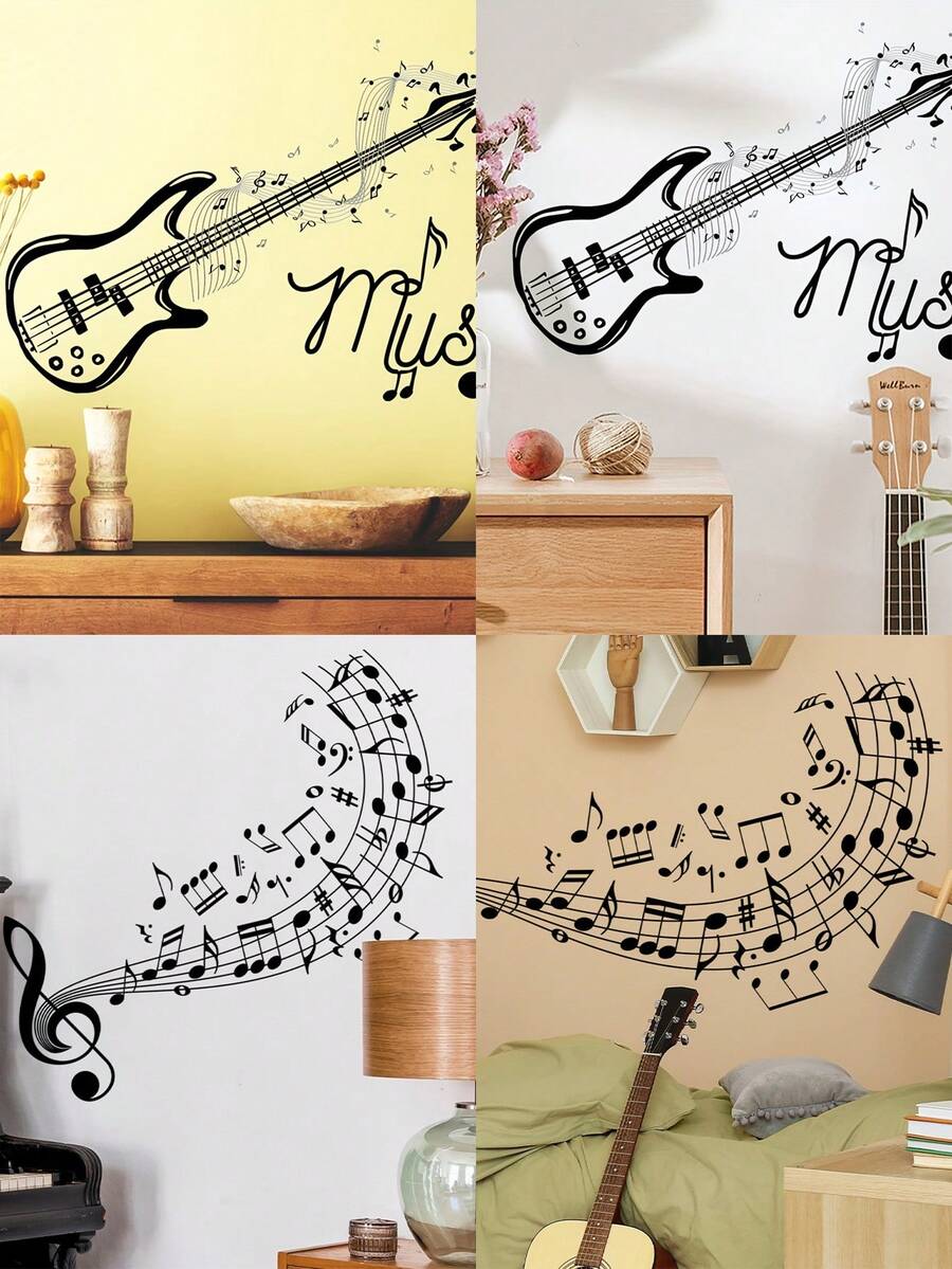 1pc Music Guitar Wall Sticker - Self-Adhesive Vinyl Decal With Musical Notes, Ideal For Living Room, Bedroom, Study Background Decor, Reusable & Easy To Install, Music Room Decor