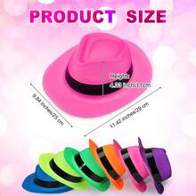 (6/12/24 Pcs) Novelty Neon Plastic Party Hats, Gangster Style Glow-In-The-Dark Soft Felt Hats, Suitable For Birthday, Music Party - Multicolor - View 4