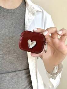 1个酒红色3D银色爱心TPU耳机保护套+银色挂环，兼容苹果1/2/Pro，4款无线蓝牙耳机保护套 - 彩色 - 查看 2