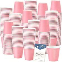 100 piezas de vasos de papel desechables de 270ml/9oz de color rosa, adecuados para fiestas de cumpleaños, reuniones familiares, picnics, decoración de fiestas - Rosa - Ver 1