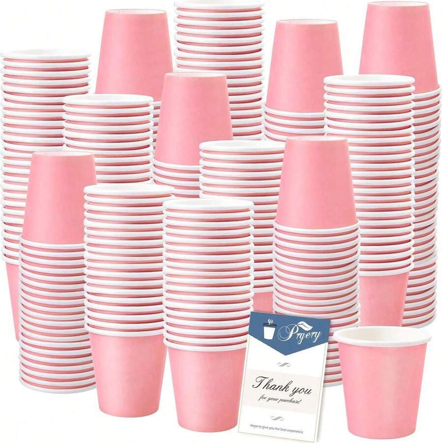 100 piezas de vasos de papel desechables de 270ml/9oz de color rosa, adecuados para fiestas de cumpleaños, reuniones familiares, picnics, decoración de fiestas - Rosa - Ver 1