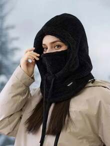 1pc Winter Warm Fleece Face Mask - Elastic Drawstring Design, Lightweight & Warm, Suitable For Cycling, Skiing And Other Outdoor Sports, Solid Color Hooded Windproof Ear Protection, Multiple Colors Available, Essential Autumn/Winter Gear, Christmas, Valentine's Day, New Year Gift - Multicolor - View 21