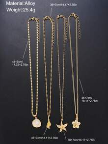 Set de 4 collares con colgante de flores y perlas falsas con estilo bohemio, ideal para uso diario y vacaciones, regalo perfecto de joyería para fiestas - Dorado - Ver 7