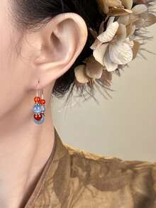 1 Đôi bông tai vòng đính hạt phong cách Boho - Đá quý đỏ xanh, trang sức cổ điển đeo hàng ngày, phụ kiện dự tiệc, quà tặng cho phụ nữ - Nhiều màu - Xem 2