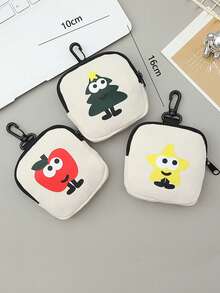 1pc Heart Cartoon Hanging Pouch With Buckle, Coin Purse, Key Holder, Earphone Case, Accessory