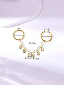 1pc Fashion Copper Zirconia Encrusted Full Finger Ring With Tassel Chain, Women's Wedding Party Jewelry, Wedding Season Gift - Gold - View 7