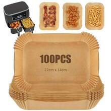 R's 100Pzs Papel para Freidora de Aire Rectangular 22x14cm Forro de Papel Desechable para Air Fryer de Grado Alimenticio Papel para Hornear Antiadherente para Hornos Microondas y Sarté - como en la foto - Ver 2