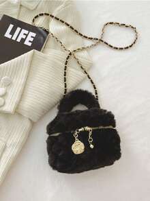 迷你可爱儿童包，毛绒水桶单肩包，女孩链条斜挎包，亲子互动背包，口红包，公主零钱包，时尚配饰包，旅行包 - 鏈條手提水桶包 - 查看 14