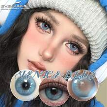 EYESHARE 1 Pair Colored Contact Lenses For Eyes Fashionable Blue Lenses For Brown Eyes Colored Contact Lenses For Green Eyes Colorful Makeup For Gray Eyes Annual Wear Contact Lenses - No Prescription, 14.2mm - VENICE-BLUE - 查看 3