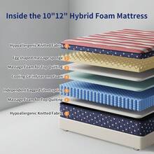 12"/14" Queen Mattres Twin Full Queen King Size Bed Mattress In A Box, Hybrid Pocket Spring Breathable Cotton Layer Mattress For Motion Isolation & Silent Sleep, Lumbar Support & Pressure Relief, Medium Firm - 12in Patterned - 查看 3