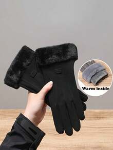 1pair Women's Windproof Warm Gloves For Autumn And Winter, Touchscreen Padded Thickened Gloves, Cute Student Gloves, Suitable For Riding, Car Driving, Sports & Daily Wear, Warm & Cozy - 黑色 - 查看 5