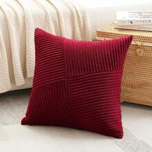 1pc Decorative Pillow Case, Soft Corduroy Solid Color Square Pillow Cover, Bohemian Striped Windmill Patchwork Texture Cushion Cover, Suitable For Sofa, Car, Bed, Living Room - Burgundy - View 4
