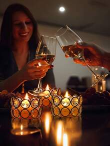 12pcs Crystal Expressing Candle Holders, Elegant Candle Boxes Decorated With Gold, Center Decoration Boxes For Weddings, Homes, Parties (Candles Not Included)