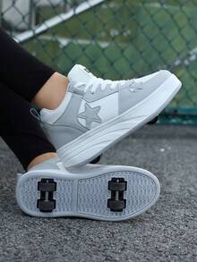 Teenagers' Dual-Row Roller Skates, Multi-Functional Detachable Outdoor Activity Roller Shoes - Light Grey - View 12