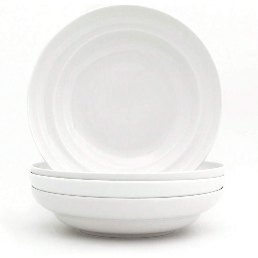 Colección de porcelana blanca esencial, juego de cuencos para pasta, diseño de borde invertido, clásico - Blanco Clásico - Ver 1