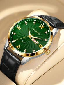 FANSICHEN Men's Waterproof Luminous Leather Watch | Crystal Dial Casual Quartz Wristwatch - Ideal Gift For Men Daily Wear - Gold - View 13
