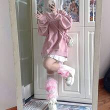 1 Pair Cute Sweet Girl Pink Fuzzy Leg Warmers Female Student Heart Bow Subculture Hot Girl Y2K Sock Warmers - 粉色 - 查看 3