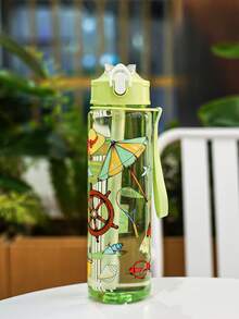 1pc 750ml/26oz Cute Cartoon Pattern Straw Water Bottle, Lightweight, Durable, Suitable For Camping, Running, Daily Use, Holiday & Birthday Gift - Multicolor - View 15