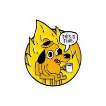Cute Quirky Dog Cartoon Brooch - "This Is Fine" Humorous Accessory With Flames Design, Perfect Gift For Dog Lovers & Meme Enthusiasts, Dog Accessories - Nhiều màu - Xem 3