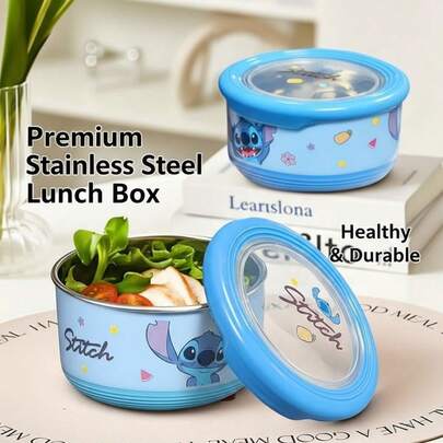 Disney 2pcs & Stainless Steel Insulated Lunch Boxes, Suitable For School, Office, Outdoor Camping And Home Use, Back To School Stainless Steel Round Portable Lunch Box Set, Can Hold Fruits, Desserts, Etc. Also Available In & Anna Cartoon Pink & Blue Lunch Box.