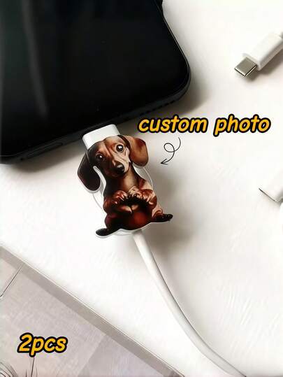 2 piezas Protector de cable de datos de acrílico personalizado con la foto de su mascota, perfecto para proteger y decorar sus cables, agrega un toque lindo y funcional, un imprescindible para los amantes de las mascotas, ideal para uso diario, regalo, cumpleaños, Navidad, Año Nuevo y ocasiones especiales.
