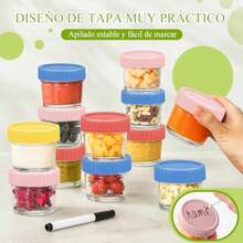 YQQ Juego de 12 Recipientes de Alimentos 4oz Frascos Vidrio Bebé Alimentario Libre BPA Incluye 12 Cucharas Pequeñas de Acero Inoxidable Apto para Frigoríficos Microondas y Lavavajillas5735 - rosa - Ver 4