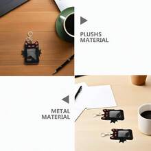 Funda para Tarjetas de Peluche con Alas de Demonio Negra 2 Piezas Llavero Porta Credenciales Colgante Protector para Tarjetas de Identificacin y Fototarjetas Uso Escolar y - Negro - Ver 3