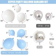 Blue White Balloon Arch Kit Baby Blue White Silver Balloon Garland 4D Silver Foil Balloons Pastel Light Blue Silver Latex Balloons Christening Boy Birthday Shower Party Decorations - Macaroni Blue Silver - View 2