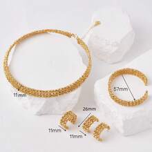 dazzdelic 4pcs Set Assorted Copper Beads 3 Rows Necklace Earrings Open Bangle Ring For Women Formal Wear, Party Accessory & Gift - 4 Piece Set - View 6