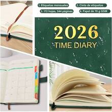 Agenda 2026, planner 2026, Planificador Diario, Semanal y Mensual con Pestaas de2026, cubierta de alto espesor, Papel A5 21, 5x14, 5cm Negro - Verde - Ver 4