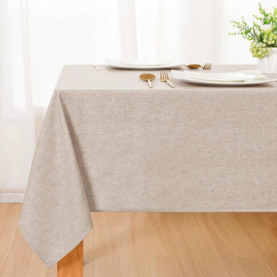 DWCN 1 PC Tablecloth, Washable, Faux Linen Look, 130 X 220 Cm, Soft Tablecloth, Water-Repellent With Lotus Effect, For Living Room, Dining Room, Balcony, Garden, Weddings Or Household Use - 灰色 - 查看 1