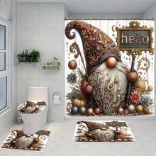 1pc/4pcs Retro Luxury Pearl Gnome Pattern Bathroom Set Including Shower Curtain Three Pieces Set Four-Piece Set