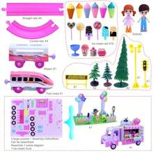 Juegos de trenes rosas para niños pequeños Juguetes de trenes electricos musicales con camion de helados DIY rompecabezas 3D de espuma kit de construccion de escena de fiesta y muñecas para niñasToque real, tren genial - Multicolor - Ver 6