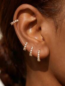 EleRunis 1 PIEZA Pendiente de oreja tipo clip de plata de ley 925 con diamantes clásicos de 6/8/10mm, para cartílago perforado, estilo boho, sencillo y minimalista, joyería hecha a mano hipoalergénica, regalo - Dorado - Ver 5