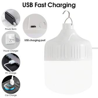 LED Emergency Light Bulb, White Light, USB Rechargeable, Suitable For Night Market Lighting, Home Blackout Emergency, Construction Maintenance, Night Patrol And Other Scenarios