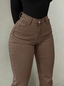 GILIPUR 新款棕色复古Y2K喇叭牛仔裤，高腰修身弹力设计，优雅时尚休闲街头风，复古秋冬服饰，适合新年、情人节等节日穿着，也可作为节日礼物。 - 棕色 - 查看 5