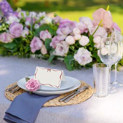 黑色蝴蝶结波浪边桌卡，空白姓名卡，适用于宴会、婚礼、婴儿派对、生日派对和活动座位卡套装