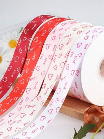 2.5cm Wide Heart Printed Ribbon, Suitable For Valentine's Day Flower Gift Box Packaging
